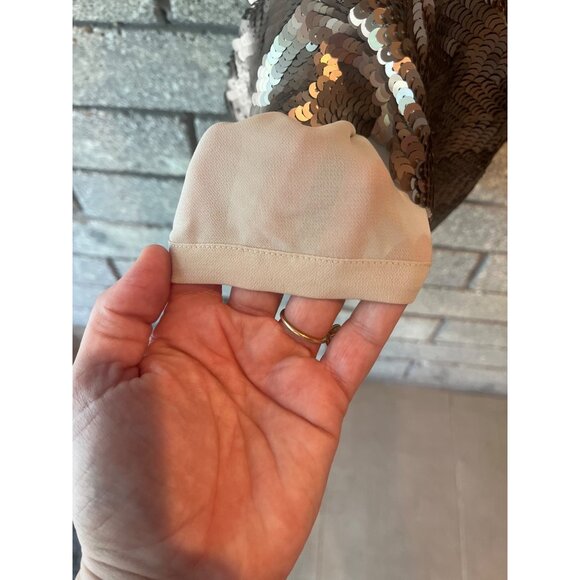 Vintage Bronze Sequin Slip Dress With Spaghetti Straps & Chevron Pattern - Picture 10 of 11